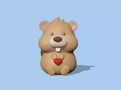 Cute  Beaver Heart -  Valentine Day 3D print model