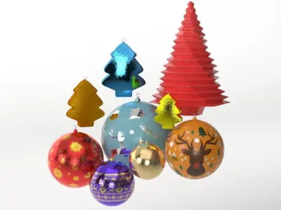 Christmas Baubles Pack PBR Low-poly 3D model