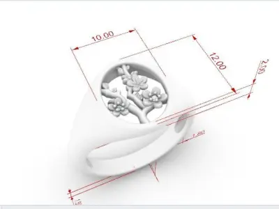 LADIES OVAL SIGNET RING WITH FLOWERS 3D print model