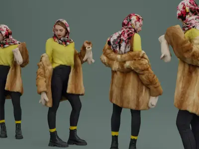 Woman Takes Off Her Fur Coat 3D model
