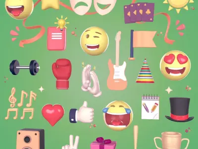 Cartoon Icons Pack - Emoji - Smiley - Smartphone - Music - Sport