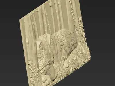 A Sleeping Wolf in the Forest A125 3D print model
