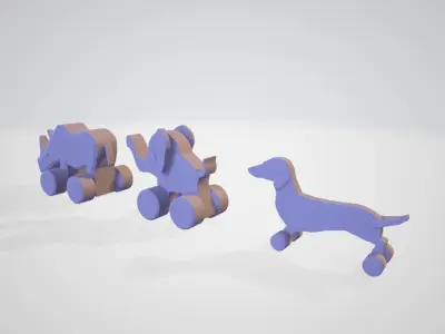 Wooden Animals Toys Collection Wheeled Dog Rhino Elephant Low-poly 3D model