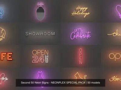 Second 50 Neon Signs - NEONPLEX SPECIAL PACK 3D Model Collection