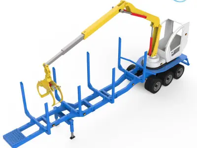 Trailer for Carrying Logs With crane 3D print model