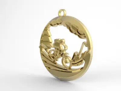 cyclist rose gold pendant with man riding bike 3D print model