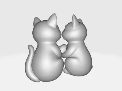 Cute Valentine Cat Couple Holding Heart Romantic 3D print model