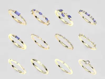 MINIMAL SET DAIMOND RING  12 MODELS 3D print model