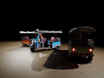 Tuk-Tuk and Rickshaw 3D Vehicle Pack Low-poly 3D model