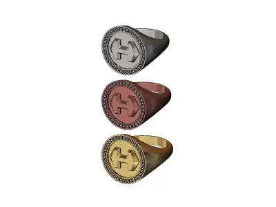 Diamond Super H Hermes signet ring US sizes 7 8 9 3D print model