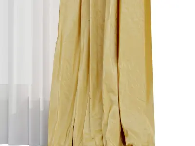 Curtain with rod 49 yellow curtain HBH  Low-poly 3D model