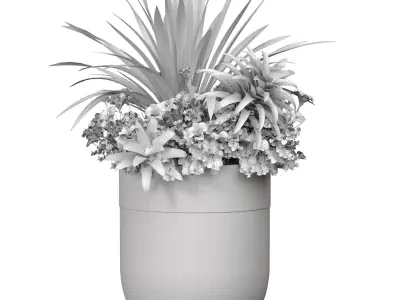 flowerbed with Plants and flowers in modern Luxury vase 3D model