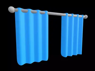 Stylized Blue Window Curtains Cartoon Home Decor 3D model
