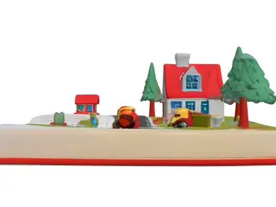 Low Poly PopUp Book Village Low-poly 3D model