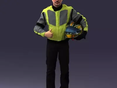 000356 Motorcyclist with Helmet Low-poly 3D model