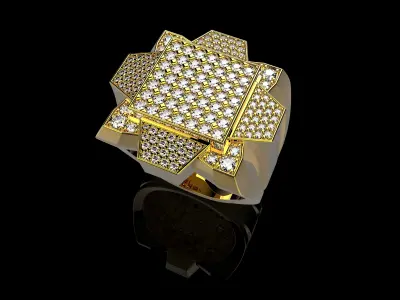 18K Yellow Gold Diamond Rings for Men 6 3D print model