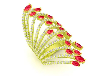 Luxury Fan Shape Multi Stone Ring 3D Model  5016 3D print model