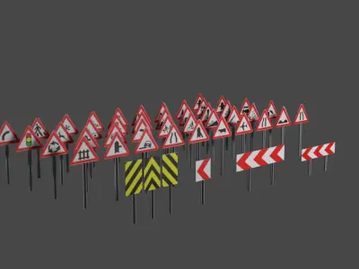 Street and traffic signs low-poly 3d models  Low-poly 3D model