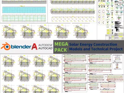 Mega Pack Solar Energy Construction Models and DWG Projects Low-poly 3D model