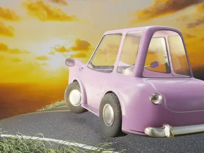cartoon car with clean and rusty paint map 3D model
