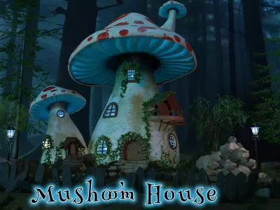 Mushroom House exterior background Free low-poly 3D model