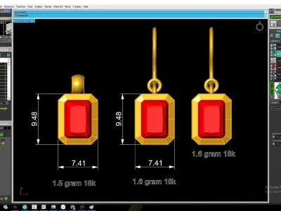 Luxury Emerald Cut Gemstone Dangle Earrings for Women 3041 3D print model