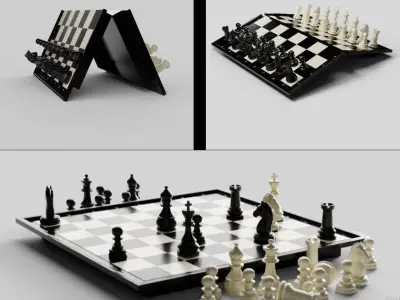 Rigged Chess Board with Complete Chess Pieces 3D model