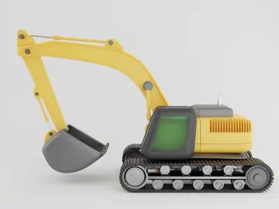 Backhoe loader isolated on white Low-poly 3D model