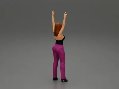 Young girl raised up two hands with sign of the horns 3D print model