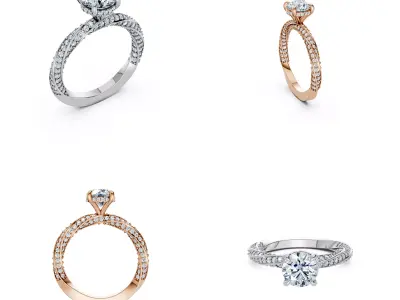 Luxury Double Row Pave Solitaire Ring CAD Model 3DM 3D print model