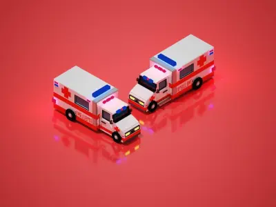 Voxel Ambulance design  Low-poly 3D model
