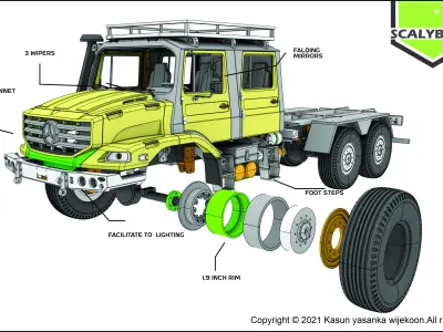 Mercedes Benz Zetros truck crew cab and chassis STL 3D print model