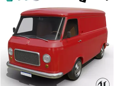 Realistic Vintage Cargo Van High-Detail Game-Ready Render Asset Low-poly 3D model