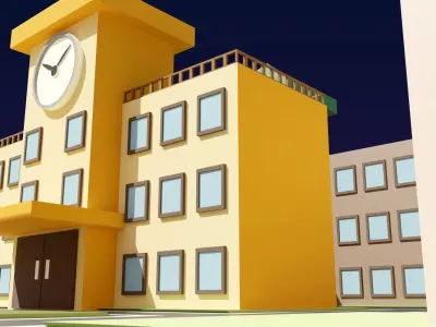 3D Cartoon City buildings for games Low-poly 3D model