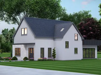 American House 3D Model  Modern Suburban Residential Home 3D model