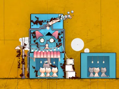 Whimsical Robot Marketplace Scene Stylized 3D Low-poly 3D model