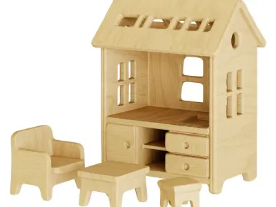 Wooden Kids House Decor Low-poly 3D model
