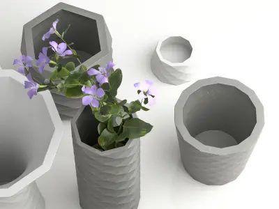 Concrete flower vase set 3D model