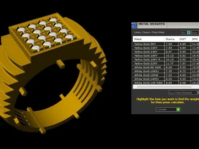Gold Mens Ring with Diamond Grid   Jewelry  3D print model