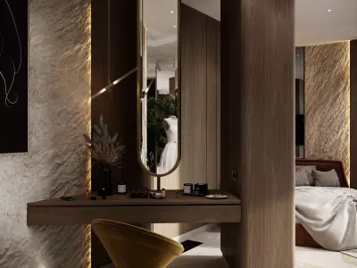 Modern Luxury Bedroom with Bath Panoramic View   3D model