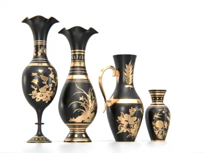 Black and Gold Decorative Vase Set Low-poly 3D model