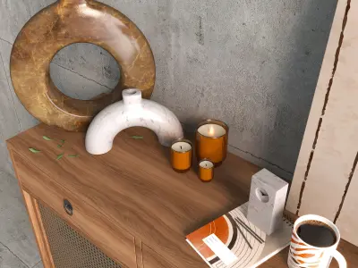 Nordic Style Console And Decorative Set 3D model