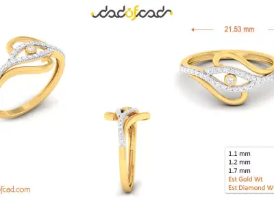 Leaf Inspired Glossy Gold Diamond Ring 3D print model