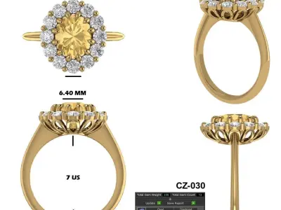 Golden Oval Stone Engagement Ring 3D Model 3D print model