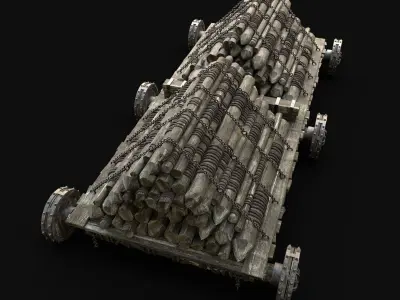 HEAVY LOGS WAGON SLEIGH TIMBER LUMBER TREE ORC SLEDGE Low-poly 3D model
