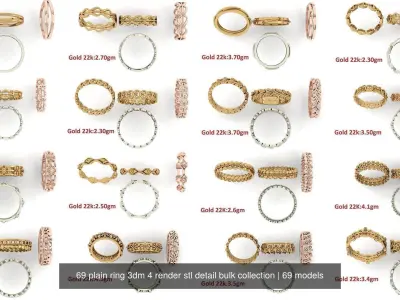 69 plain ring 3dm 4 render stl detail bulk collection 3D Model Pack