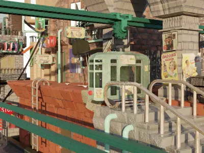 Tram Station City Free 3D model