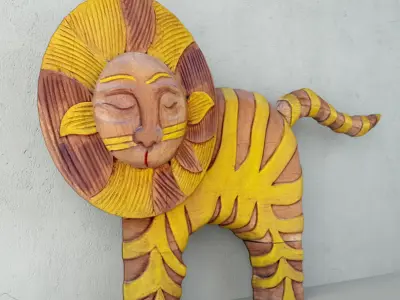 Hand Carved Wood Decorative Lion Statue 3D model