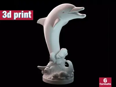 Dolphin Jumping Over Ocean Waves 3D print model