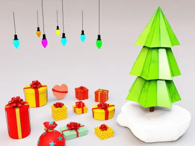 Christmas Gift boxes 3d model set  Low-poly 3D model